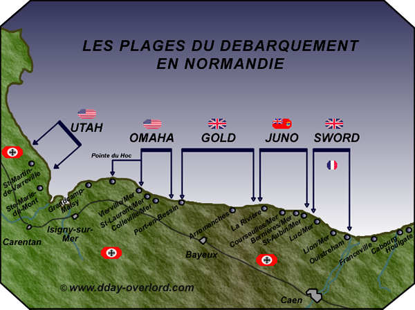 Image : carte des plages du débarquement en Normandie